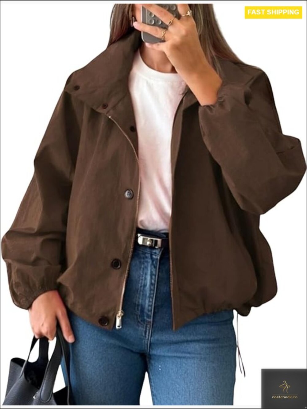 Lightweight Bomber Jacket Zip Up High Neck Windbreaker Streetwear Casual